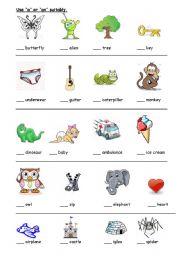 English Worksheet: Use a / an