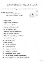 English Worksheet: Answering questions in the positive and negative