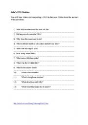 English worksheet: UFO- listening