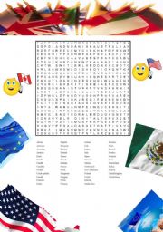 English Worksheet: Word Search - Countries and Nationalities