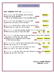English Worksheet: A questionnaire for revising Simple Past Tense