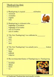 English Worksheet: Thanksgiving quiz
