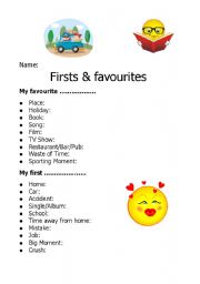 English worksheet: Firsts and Favourites - Making individual and class profile