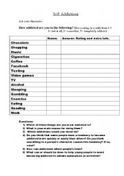 English Worksheet: Addictions Questionnaire 