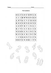 English worksheet: numbers wordsearch