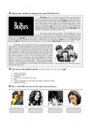 English Worksheet: Biography and songs of The Beatles part 1 of 2