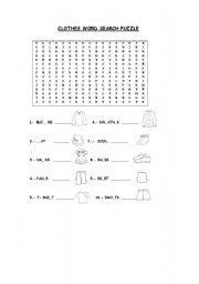 English worksheet: CLOTHES CROSSWORD