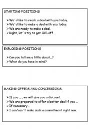 English worksheet: negotiating cards