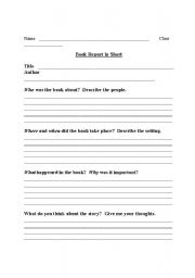 English Worksheet: Book Report Outline