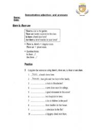 English worksheet: Demostratives adjectives  and  pronouns