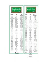 Irregular Verbs Bookmarks (A-Z order)