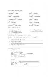 English worksheet: verb to be