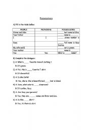 English worksheet: possessive pronouns