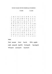 English Worksheet: word search for ordinal numbers