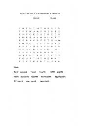 English worksheet: word search for ordinal numbers