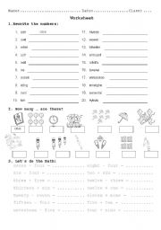 English Worksheet: numbers 1-20