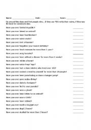 English Worksheet: Have you ever?