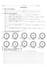 English Worksheet: telling time 