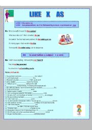 English Worksheet: Like versus As