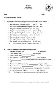English Worksheet: object pronouns