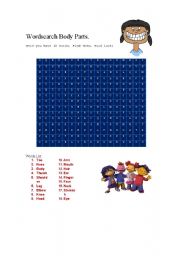 English Worksheet: Wordsearch body parts