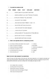 English worksheet: question words revision