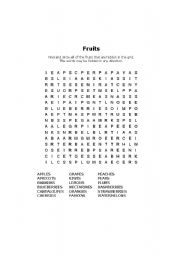 English Worksheet: Fruits Wordsearch