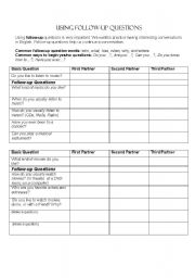 English worksheet: Using Follow Up Questions 