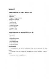 English worksheet: Spagetti recipe