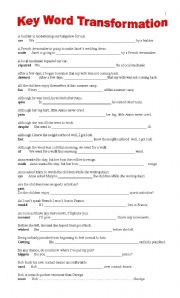 English Worksheet: FIRST CERTIFICATE - Key Word transformation - B&W