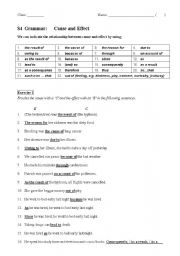 English Worksheet: Conjunctions: cause and effect