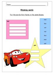 English Worksheet: Rhyming words