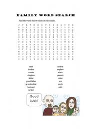 English Worksheet: Family Word Search