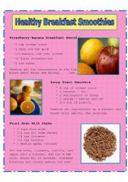 English Worksheet: healthy breakfast smoothies - recipes