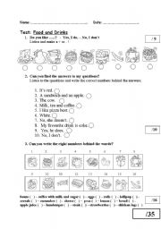 English Worksheet: Test - Food and Drinks