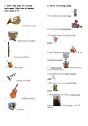 English Worksheet: Musical Instruments (KEYS)