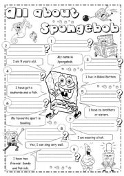 English Worksheet: all about spongebob