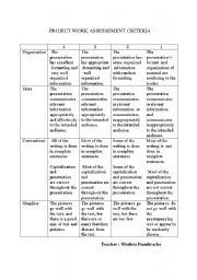 English Worksheet: project  work assessement criteria