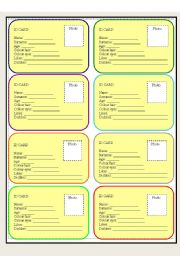 English Worksheet: Identification Cards