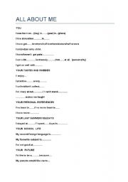 English Worksheet: All about me