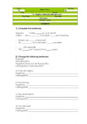 English worksheet: Exercise: Negative statement of verb to be