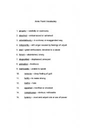 English worksheet: The Diary of Anne Frank Vocabulary