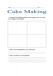 English worksheet: Design and Make a Cake
