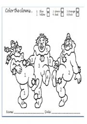 English Worksheet: Color the clowns
