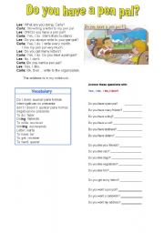 English Worksheet: Do you have a pen pal?