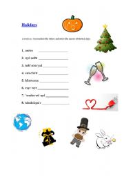 English worksheet: Holidays