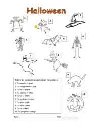 English Worksheet: Halloween colouring exercise