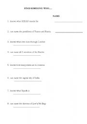 English Worksheet: Find Someone Who