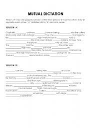 English Worksheet: MUTUAL DICTATION ACTIVITY