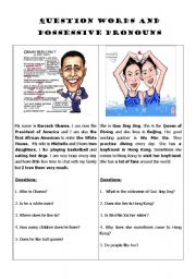 English Worksheet: Question Words and Pronouns
